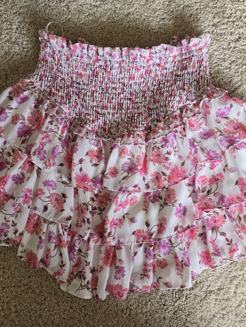 Altar'd State Size XS pink Floral Tiered Ruffle Mini Skirt Elastic Waist Lined - Picture 2 of 6
